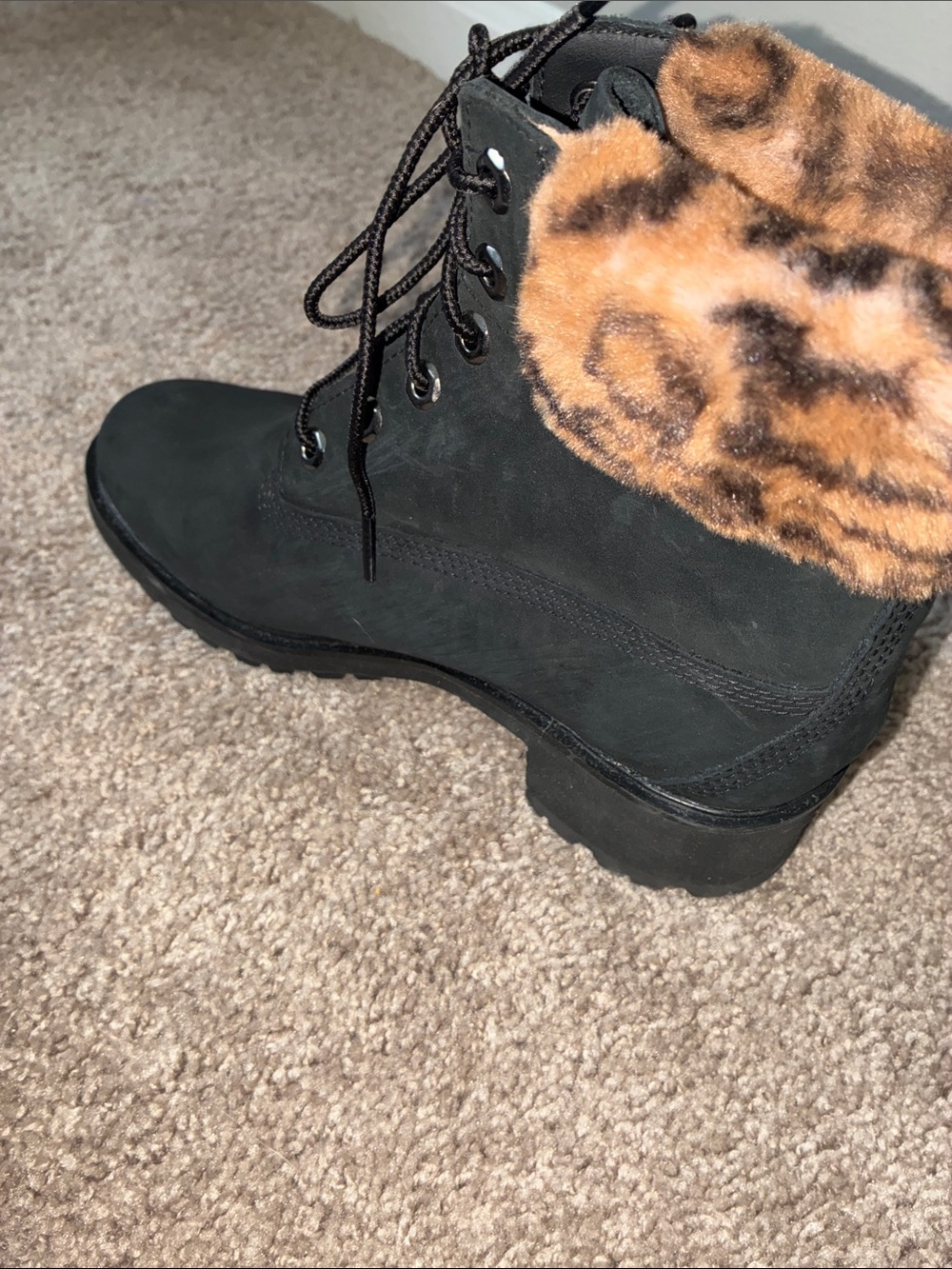 Timberland Black Lace-Up Heeled Boots with Faux Fur Cuff - Picture 5 of 6